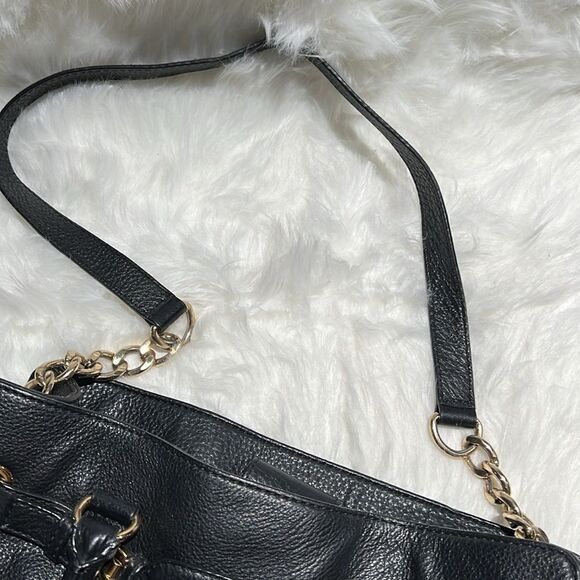 MICHAEL KORS Tumbled Black Leather Crossbody Satchel Gold Hardware B92 - Picture 15 of 16